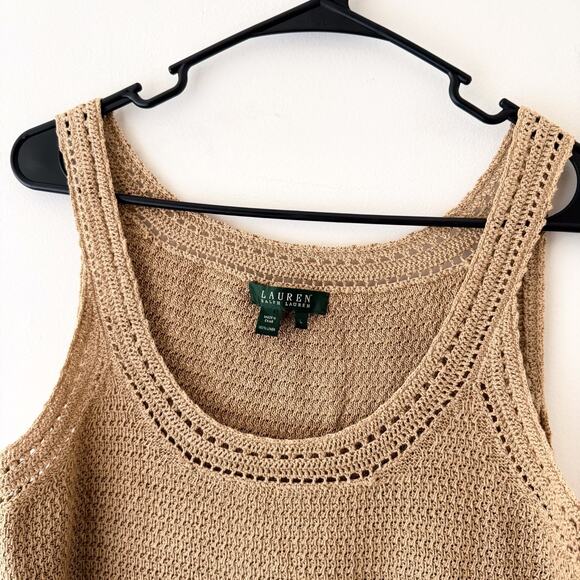 Lauren Ralph Lauren 100% Linen Knit Tank Top Brown Open Weave Minimalist L - Picture 3 of 7